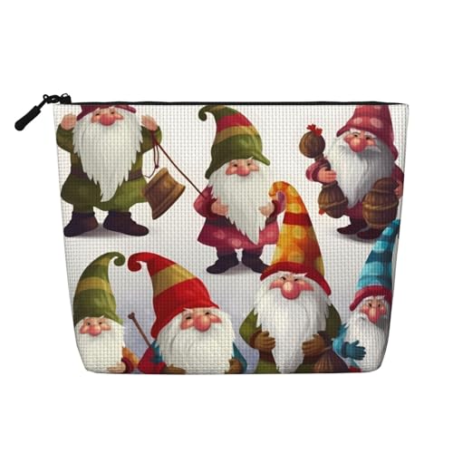 Gdshjklw Make-up-Tasche aus Leinen für Damen, wasserdicht, Reise-Kosmetik-Organizer, leicht, Reißverschluss, Reise-Kulturbeutel, Organizer, Weihnachten, lustige Zwerge, Make-up-Pinsel von GDSHJKLW