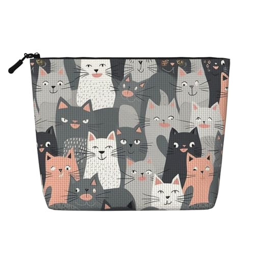 Gdshjklw Make-up-Tasche aus Leinen für Damen, wasserdicht, Reise-Kosmetik-Organizer, leicht, Reißverschluss, Reise-Kulturbeutel, Organizer, niedlich, lustig, graues Katzenmuster, Make-up-Pinsel Gdshjklw Make-up-Tasche aus Leinen für Damen, wasserdicht, Reise-Kosmetik-Organizer, leicht, Reißverschluss, Reise-Kulturbeutel, Organizer, niedlich, lustig, graues Katzenmuster, Make-up-Pinsel von GDSHJKLW