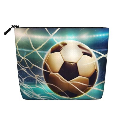 Gdshjklw Make-up-Tasche aus Leinen für Damen, wasserdicht, Reise-Kosmetik-Organizer, leicht, mit Reißverschluss, Reise-Kulturbeutel, Organizer, Ziel, Fußball, Make-up-Pinsel, Aufbewahrungstasche von GDSHJKLW