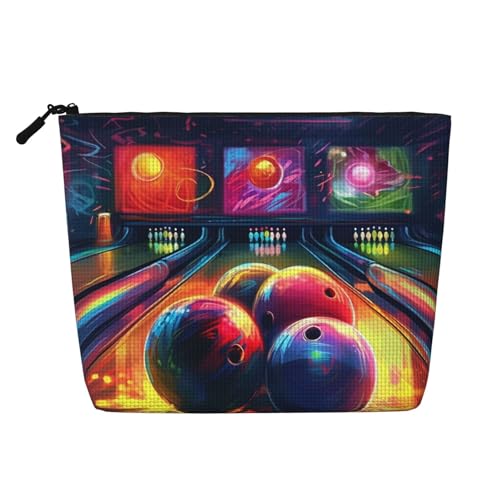 Gdshjklw Make-up-Tasche aus Leinen für Damen, wasserdicht, Reise-Kosmetik-Organizer, leichter Reißverschluss, Reise-Kulturbeutel, Organizer, Bowlingbälle, Make-up-Pinsel, Aufbewahrungstasche von GDSHJKLW