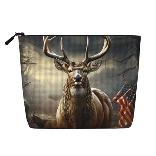 Gdshjklw Make-up-Tasche aus Leinen für Damen, wasserdicht, Reise-Kosmetik-Organizer, leichter Reißverschluss, Reise-Kulturbeutel, Organizer, Hirsch, Jagdsaison, Make-up-Pinsel, Aufbewahrungstasche von GDSHJKLW