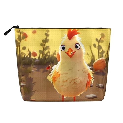 Gdshjklw Make-up-Tasche aus Leinen für Damen, wasserdicht, Reise-Kosmetik-Organizer, leichter Reißverschluss, Reise-Kulturbeutel, Organizer, Huhn, Küken, Make-up-Pinsel, Aufbewahrungstasche von GDSHJKLW