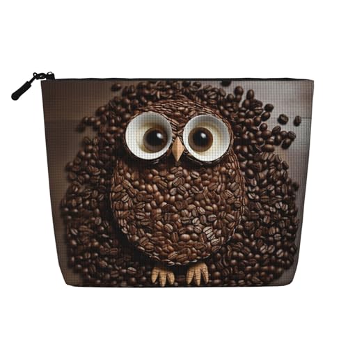Gdshjklw Make-up-Tasche aus Leinen für Damen, wasserdicht, Reise-Kosmetik-Organizer, leichter Reißverschluss, Reise-Kulturbeutel, Organizer, Kaffeebohnen, Eule, Make-up-Pinsel, Aufbewahrungstasche von GDSHJKLW