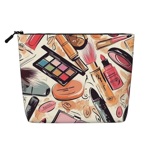 Gdshjklw Make-up-Tasche aus Leinen für Damen, wasserdicht, Reise-Kosmetik-Organizer, leichter Reißverschluss, Reise-Kulturbeutel, Organizer, Kosmetik und Make-up, Muster, Make-up-Pinsel von GDSHJKLW