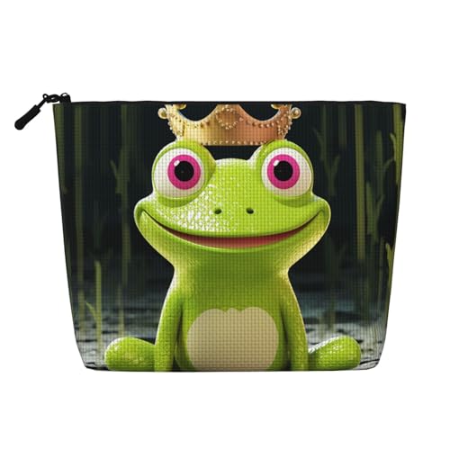 Gdshjklw Make-up-Tasche aus Leinen für Damen, wasserdicht, Reise-Kosmetik-Organizer, leichter Reißverschluss, Reise-Kulturbeutel, Organizer, Krone, Frosch, Make-up-Pinsel, Aufbewahrungstasche von GDSHJKLW