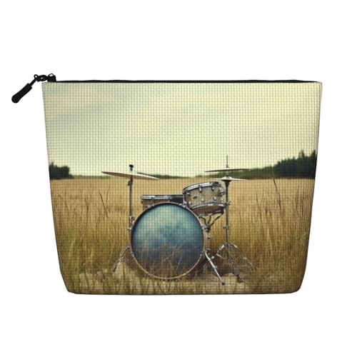 Gdshjklw Make-up-Tasche aus Leinen für Damen, wasserdicht, Reise-Kosmetik-Organizer, leichter Reißverschluss, Reise-Kulturbeutel, Organizer, Musiktrommel im Feld, Make-up-Pinsel, Aufbewahrungstasche von GDSHJKLW