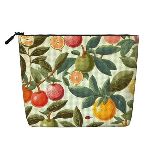 Gdshjklw Make-up-Tasche aus Leinen für Damen, wasserdicht, Reise-Kosmetik-Organizer, leichter Reißverschluss, Reise-Kulturbeutel, Organizer, Pflanzen und Früchte, Make-up-Pinsel, Aufbewahrungstasche von GDSHJKLW