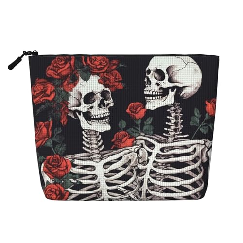 Gdshjklw Make-up-Tasche aus Leinen für Damen, wasserdicht, Reise-Kosmetik-Organizer, leichter Reißverschluss, Reise-Kulturbeutel, Organizer, Rose und Skelett, Make-up-Pinsel, Aufbewahrungstasche Gdshjklw Make-up-Tasche aus Leinen für Damen, wasserdicht, Reise-Kosmetik-Organizer, leichter Reißverschluss, Reise-Kulturbeutel, Organizer, Rose und Skelett, Make-up-Pinsel, Aufbewahrungstasche von GDSHJKLW