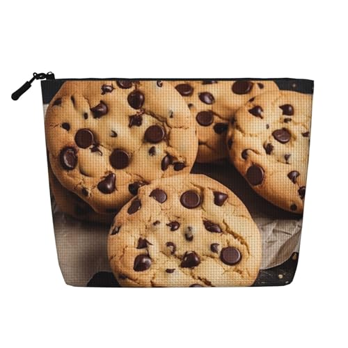 Gdshjklw Make-up-Tasche aus Leinen für Damen, wasserdicht, Reise-Kosmetik-Organizer, leichter Reißverschluss, Reise-Kulturbeutel, Organizer, Schokoladen-Chips, Kekse, Make-up-Pinsel von GDSHJKLW