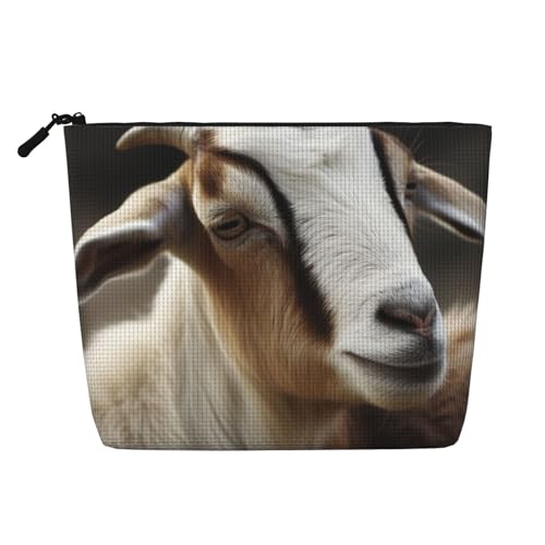 Gdshjklw Make-up-Tasche aus Leinen für Damen, wasserdicht, Reise-Kosmetik-Organizer, leichter Reißverschluss, Reise-Kulturbeutel, Organizer, Tiere, Ziege, Make-up-Pinsel, Aufbewahrungstasche von GDSHJKLW