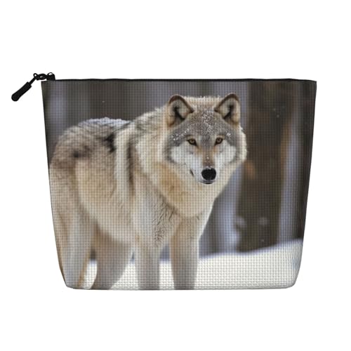 Gdshjklw Make-up-Tasche aus Leinen für Damen, wasserdicht, Reise-Kosmetik-Organizer, leichter Reißverschluss, Reise-Kulturbeutel, Organizer, Wolf im Schnee, Make-up-Pinsel-Aufbewahrungstasche Gdshjklw Make-up-Tasche aus Leinen für Damen, wasserdicht, Reise-Kosmetik-Organizer, leichter Reißverschluss, Reise-Kulturbeutel, Organizer, Wolf im Schnee, Make-up-Pinsel-Aufbewahrungstasche von GDSHJKLW
