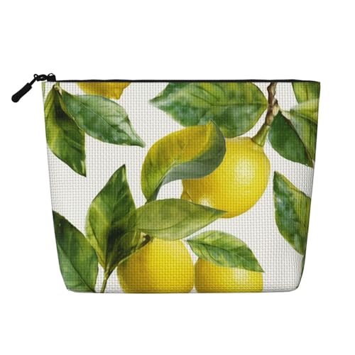Gdshjklw Make-up-Tasche aus Leinen für Damen, wasserdicht, Reise-Kosmetik-Organizer, leichter Reißverschluss, Reise-Kulturbeutel, Organizer, Zitronenzweig, Blätter, Make-up-Pinsel, Aufbewahrungstasche von GDSHJKLW