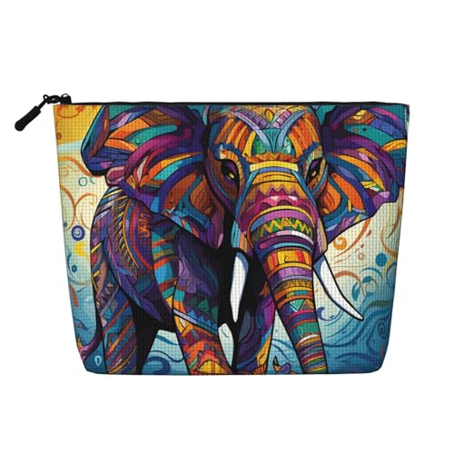 Gdshjklw Make-up-Tasche aus Leinen für Damen, wasserdicht, Reise-Kosmetik-Organizer, leichter Reißverschluss, Reise-Kulturbeutel, Organizer, bunte Elefanten-Make-up-Pinsel-Aufbewahrungstasche von GDSHJKLW