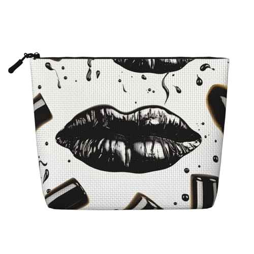 Gdshjklw Make-up-Tasche aus Leinen für Damen, wasserdicht, Reise-Kosmetik-Organizer, leichter Reißverschluss, Reise-Kulturbeutel, Organizer, coole schwarze Lippenstift-Lippen, Make-up-Pinsel Gdshjklw Make-up-Tasche aus Leinen für Damen, wasserdicht, Reise-Kosmetik-Organizer, leichter Reißverschluss, Reise-Kulturbeutel, Organizer, coole schwarze Lippenstift-Lippen, Make-up-Pinsel von GDSHJKLW