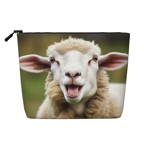 Gdshjklw Make-up-Tasche aus Leinen für Damen, wasserdicht, Reise-Kosmetik-Organizer, leichter Reißverschluss, Reise-Kulturbeutel, Organizer, lustige, freche Schafzunge, niedliche von GDSHJKLW
