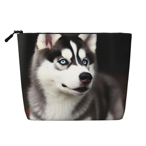 Gdshjklw Make-up-Tasche aus Leinen für Damen, wasserdicht, Reise-Kosmetik-Organizer, leichter Reißverschluss, Reise-Kulturbeutel, Organizer, niedlicher Husky, Hund, Make-up-Pinsel, Aufbewahrungstasche Gdshjklw Make-up-Tasche aus Leinen für Damen, wasserdicht, Reise-Kosmetik-Organizer, leichter Reißverschluss, Reise-Kulturbeutel, Organizer, niedlicher Husky, Hund, Make-up-Pinsel, Aufbewahrungstasche von GDSHJKLW