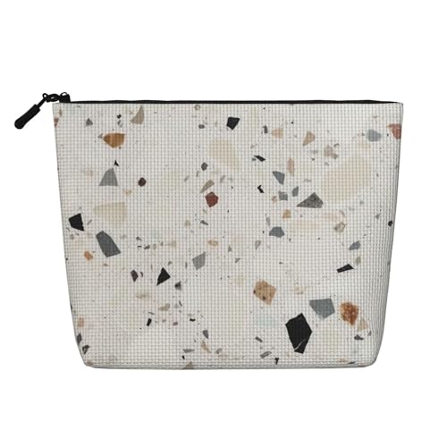 Gdshjklw Make-up-Tasche aus Leinen für Damen, wasserdicht, Reise-Kosmetik-Organizer, leichter Reißverschluss, Reise-Kulturbeutel, Organizer, weiß, Terrazzo, Make-up-Pinsel, Aufbewahrungstasche von GDSHJKLW