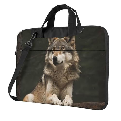 Laptop-Umhängetasche für Damen und Herren, wasserdicht, Aktentasche, Kuriertasche, Grau, Wolf, Laptoptasche mit Tragegriff, 35,6 cm (14 Zoll) von GDSHJKLW