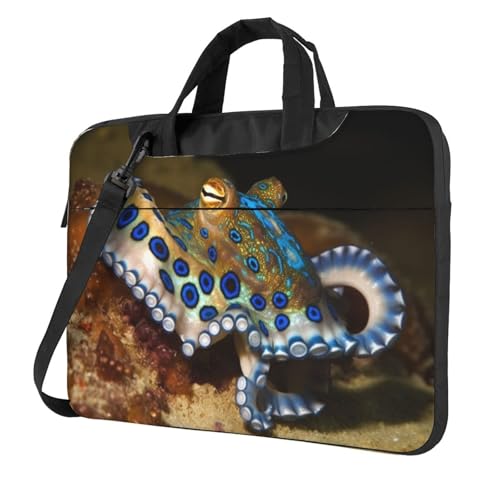 Laptop-Umhängetasche für Damen und Herren, wasserdicht, Aktentasche, Kuriertasche, blauer Ring, Oktopus, Laptop-Hülle mit Tragegriff, 33 cm (13 Zoll) von GDSHJKLW