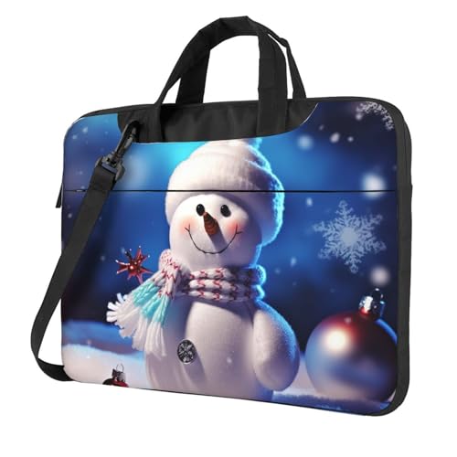 Laptop-Umhängetasche für Herren und Damen, wasserdicht, Aktentasche, Kuriertasche, Frohe Weihnachten, Schneemann, Laptop-Hülle mit Tragegriff, Schwarz, 15.6 inch von GDSHJKLW