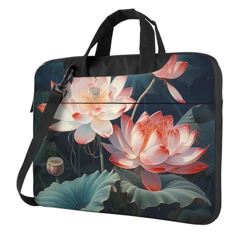 Laptop-Umhängetasche für Herren und Damen, wasserdicht, Aktentasche, Kuriertasche, Libelle und Lotus, Laptop-Hülle mit Tragegriff, 35,6 cm (14 Zoll) von GDSHJKLW