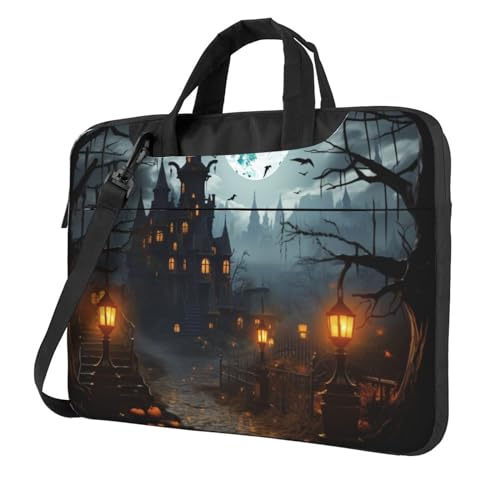 Laptop-Umhängetasche für Herren und Damen, wasserdichte Aktentasche, Kuriertasche, Düsteres Schloss und Hexe, Laptop-Hülle mit Tragegriff, Schwarz, 14 inch Laptop-Umhängetasche für Herren und Damen, wasserdichte Aktentasche, Kuriertasche, Düsteres Schloss und Hexe, Laptop-Hülle mit Tragegriff, Schwarz, 14 inch von GDSHJKLW