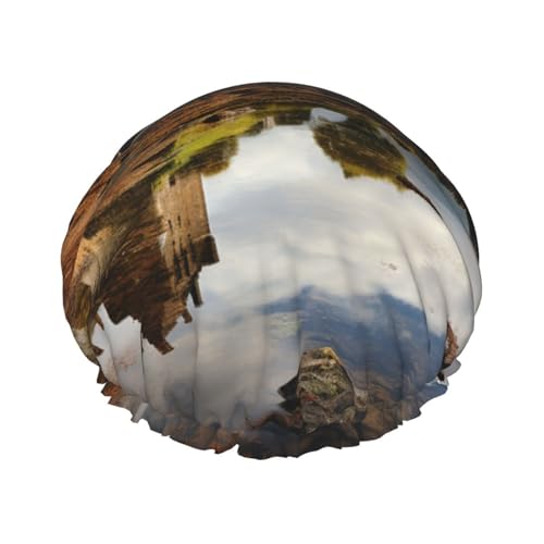 Scotland Castle Water Lake Scottish Shower Cap For Women Reusable Double Layers Bathing Bath Cap Hair Caps Waterproof Elastic Band Ladies Spa Salon Shower Hat Hair Caps von GDSHJKLW