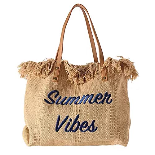 GDVONE Strandtasche Damen Groß,Leinentasche,Shopper Tasche,Sommer Top-Griff Schultertasche Strand Bad 40 * 12 * 32cm (Khaki) von GDVONE