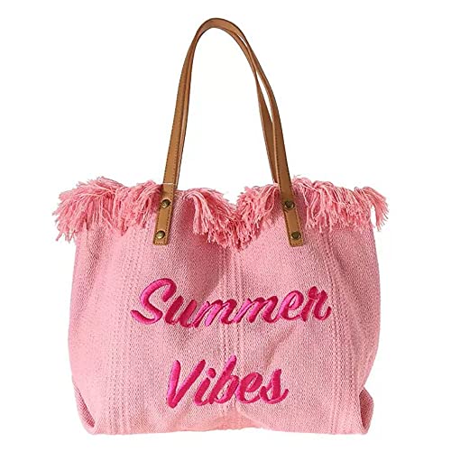 GDVONE Strandtasche Damen Groß,Leinentasche,Shopper Tasche,Sommer Top-Griff Schultertasche Strand Bad 40 * 12 * 32cm (Rosa) von GDVONE