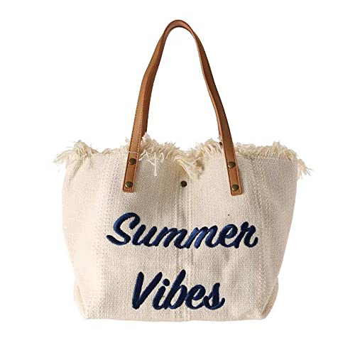 GDVONE Strandtasche Damen Groß,Leinentasche,Shopper Tasche,Sommer Top-Griff Schultertasche Strand Bad 40 * 12 * 32cm (Weiss) von GDVONE