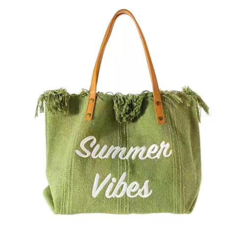 GDVONE Strandtasche Damen Groß,Leinentasche,Shopper Tasche,Sommer Top-Griff Schultertasche Strand Bad 40 * 12 * 32cm (Grün) von GDVONE