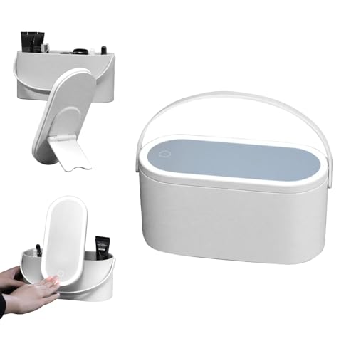 Kosmetiktasche mit Beleuchtetem Spiegel, Make Up Tasche mit Abnehmbar Allein Verwenden LED Licht Spiegel, Tragbare Reise Kosmetikkoffer, Schminktasche Organizer Geschenk für Frauen (Weiß) von GDWD