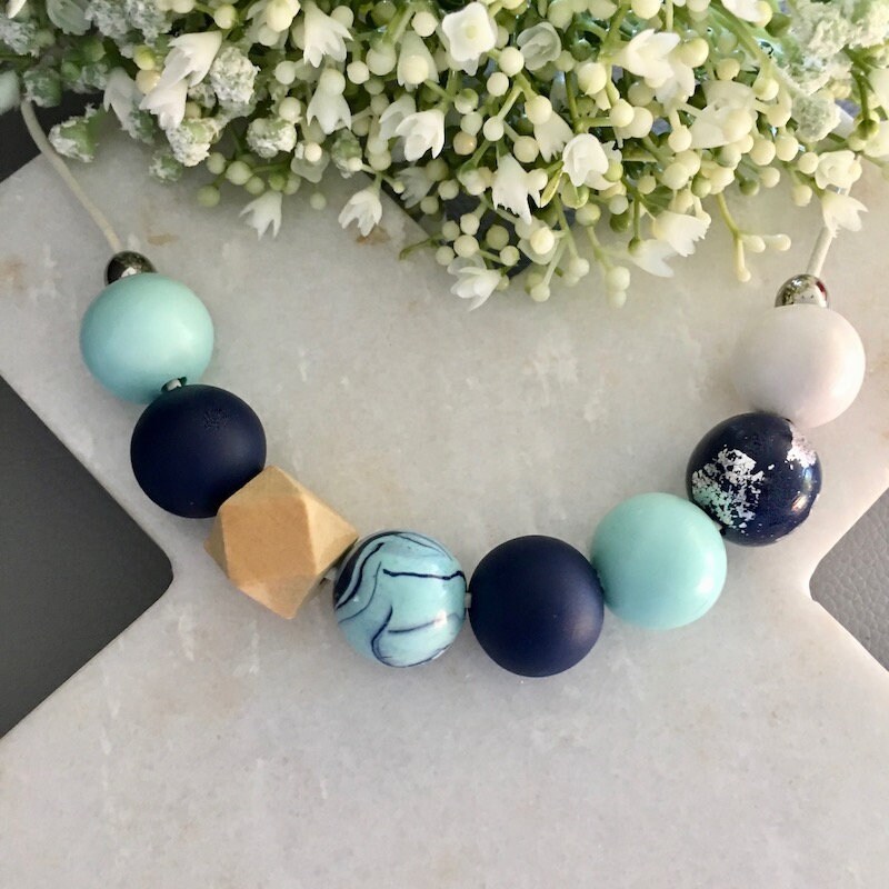 Mint Grün - Halskette Handgemacht Polymer Clay Perlenkette Pastell Mint/Grautöne Navy Weiß Schmuck Du Wähle von GDesignsJewellery