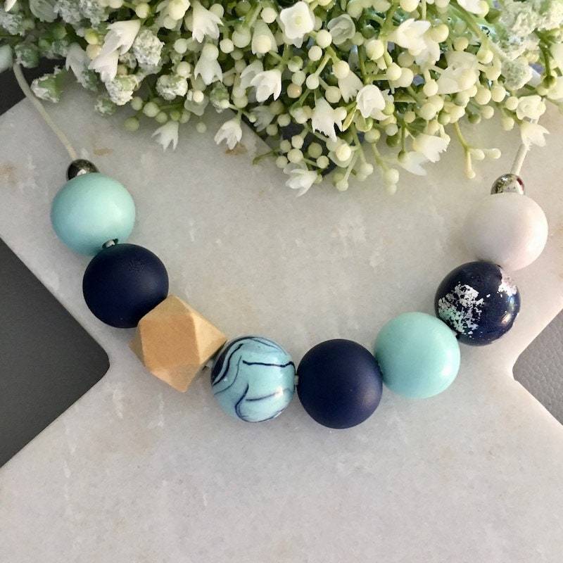 Mint Grün - Halskette Handgemacht Polymer Clay Perlenkette Pastell Mint/Grautöne Navy Weiß Schmuck Du Wähle von GDesignsJewellery