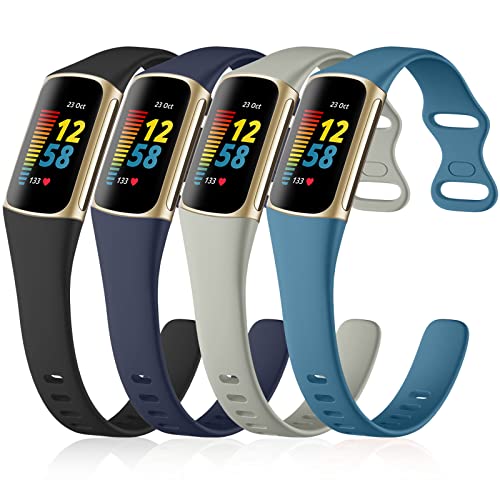 GEAK 4 Stück Slim Band kompatibel mit Fitbit Charge 5/Charge 6 Bändern Damen Herren, weiches Silikon, Sport-Ersatzarmbänder für Fitbit Charge 5/Charge 6 Fitness-Tracker, von GEAK