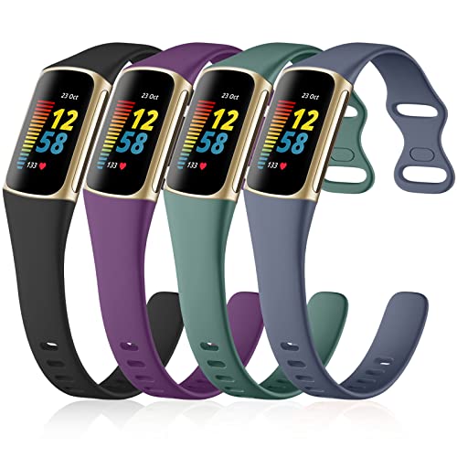 GEAK 4 Stück Slim Band kompatibel mit Fitbit Charge 5/Charge 6 Bändern Damen Herren, weiches Silikon, Sport-Ersatzarmband für Fitbit Charge 5/Charge 6 Fitness-Tracker, GEAK 4 Stück Slim Band kompatibel mit Fitbit Charge 5/Charge 6 Bändern Damen Herren, weiches Silikon, Sport-Ersatzarmband für Fitbit Charge 5/Charge 6 Fitness-Tracker, von GEAK