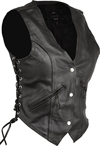 GEARX Damen Lederweste Motorradweste Vintange Chopper Bobber Klassisch Biker Mode Seitliche Schnürung, XXL von GEARX