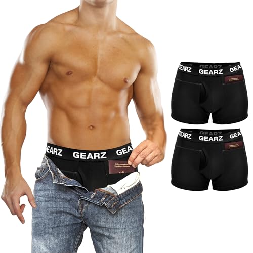 GEARZ - Anti Pickpocket Boxershorts (DE/NL/SE/PL, Alphanumerisch, XXL, Regular, Regular, 2, Schwarz) von GEARZ