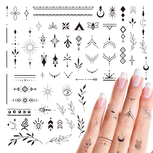 2 Blätter Fake Tattoos Schwarz Temporäre Klebetattoos Erwachsene Wasserdicht Tattoo Mädchen Arm Tattoo Klebe Aufkleber Tatoos zum Aufkleben Frauen Damen Kinder Männer (Europäisches Muster) von GEBETTER