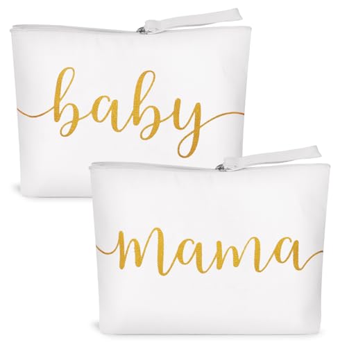 2 Stück Geschenke für Mama zur Geburt Baby Tasche mit Reißverschluss Kosmetiktasche für Schwangere werdende Mutter Frauen Beutel Babyparty Mitgebsel Geschenk Leinen Mom Bag Make up Tasche von GEBETTER