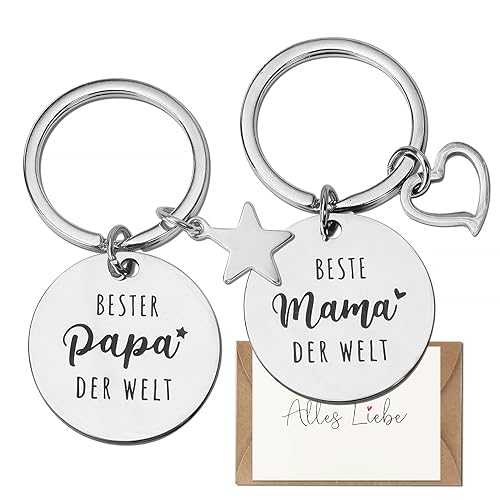 GEBETTER 2 pcs Schlüsselanhänger Beste Mama Bester Papa der Welt Geschenke Geburtstagsgeschenk Weihnachtsgeschenke Muttertagsgeschenk für Muttertag Vatertag Geburtstag Weihnachten von GEBETTER