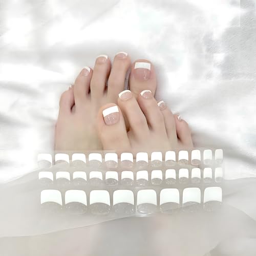 32 Stück UV Gel Nagelfolien für Fußnägel Selbstklebend Nagel Sticker für Füße Zehennagelaufkleber Nagelaufkleber Art Nail Wraps DIY Weihnachten Nagelkunst Maniküre Nageldesign (Glitzer French Tips) von GEBETTER