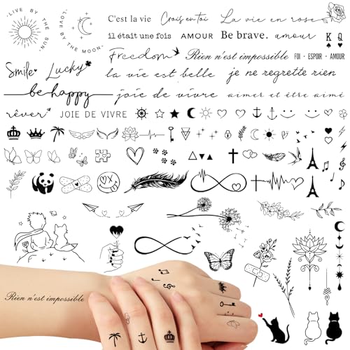 Französisch 6 Blatt Tattoos zum aufkleben als Mitgebsel Sticker Temporäre Tattoo Geburtstag Geschenke für Jungen Mädchen Frauen Männer von GEBETTER