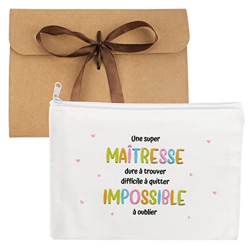 Französisch Lehrertag Geschenk mit Reißverschluss 20x14cm Lehrer Dankeschön Geschenk für Kindergarten Vorschule Lehrer Make-up Tasche Kindertagesstätte Lehrer Federmäppchen Kindergartenlehrer (Weiß) von GEBETTER