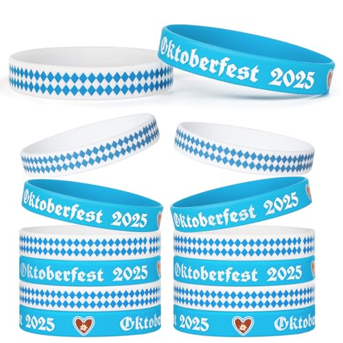 GEBETTER 12 Stück 2 Muster Oktoberfest Armband Partygeschenke blau weiß Silikon Armbänder Gummi Band Silikonband Deko Oktoberfest Party Accessoires von GEBETTER