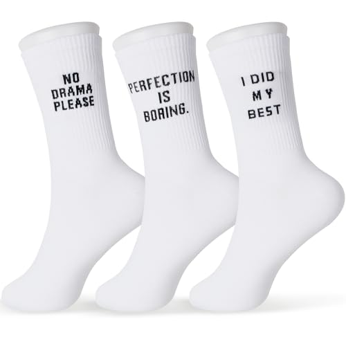 GEBETTER 3 Paar 3 Stile Baumwolle Socken mit Spruch „I Did My Best“ „No Drama Please“ „Perfection Is Boring“ 36-42 Baumwollsocken lustige Sportsocken mit Motiv für Damen Herren Unisex Business von GEBETTER