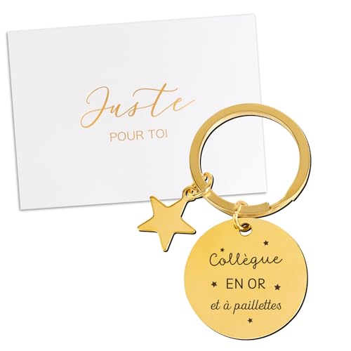 GEBETTER Französisch Schlüsselanhänger Geschenk Kollegen mit Gravur Collègue En OR et à paillettes Geburtstag Lieblingskollegin Abschiedsgeschenk für Abschied Kollegin Freundschaftsgeschenke von GEBETTER