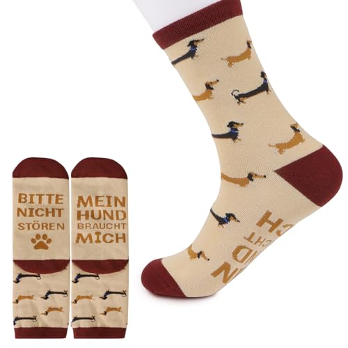 GEBETTER Geschenk für Hundebesitzer Dackel Socken 36-45 lustige Dog Geschenkideen Mit Spruch „Bitte Nicht Stören Mein Hund braucht mich“ Geburtstagsgeschenk für Frauen Männer Hundeliebhaber von GEBETTER
