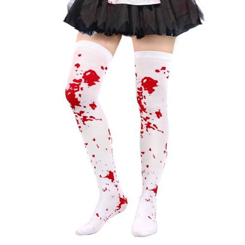 GEBETTER Halloween Blutige Overknee Strümpfe Damen, 36-42 Kniestrümpfe mit Blutspritzern Horror Cosplay Socken blutverschmiert Frauen Accessoire Karneval Krankenschwester Kostüm von GEBETTER