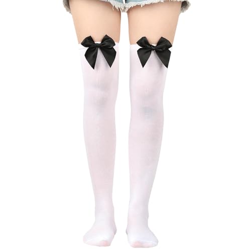 Overknees Strümpfe mit Schleife Damen, Knee High Socken dehnbar Thigh High Socks Kniestrümpfe für Frauen Halloween Weihnachten Karneval Kostüm Accessoire Valentinstag Mottoparty von GEBETTER